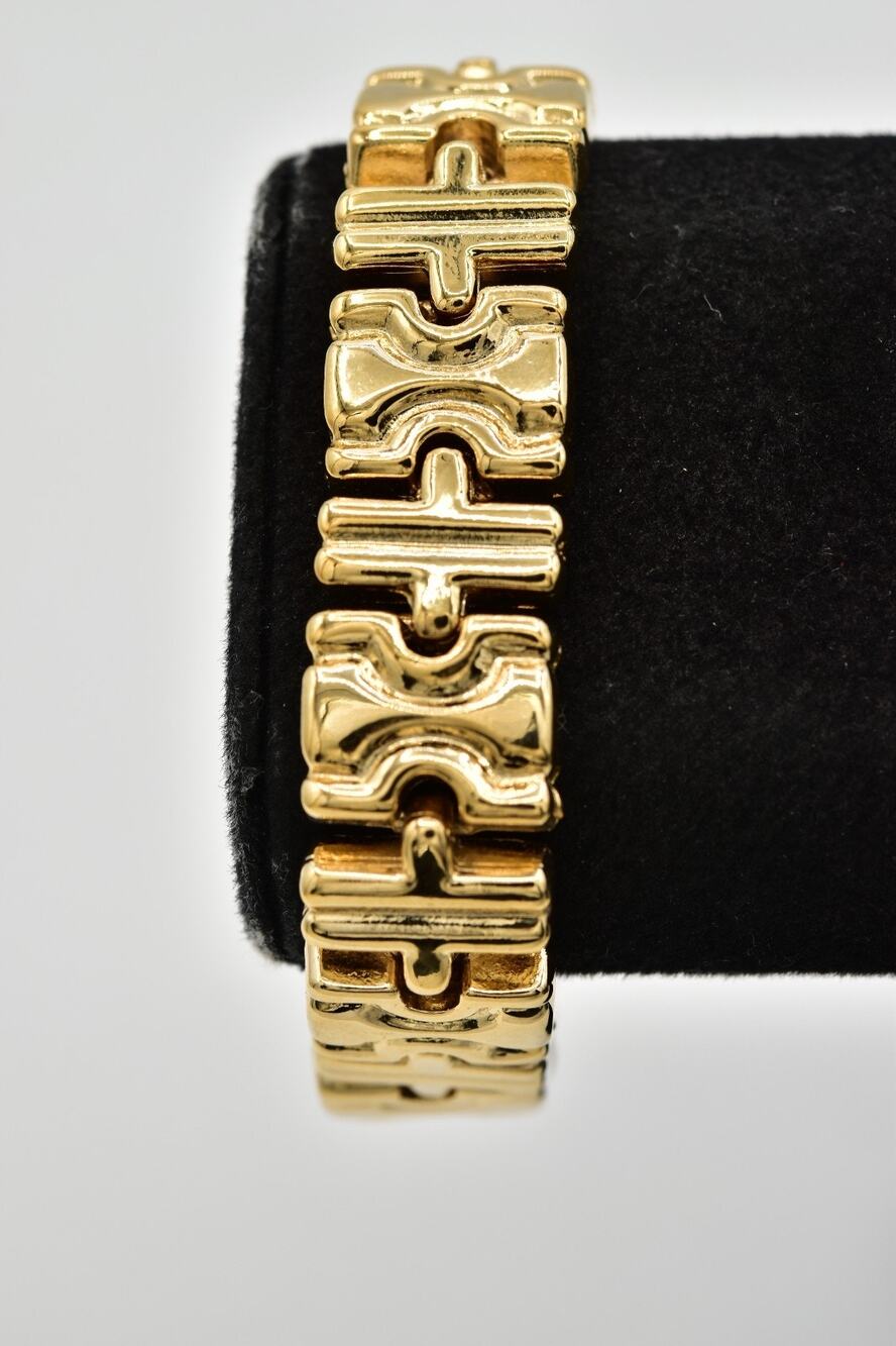 Vintage NOS Gold Tone Geometric Sculpted Link Bracelet Chunky Heavy 1980s 90s